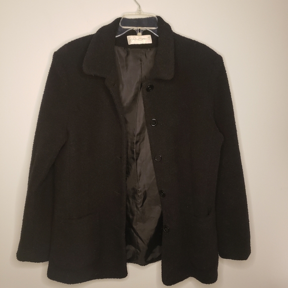 Sandro Paris Vintage Size L Boucle Textured Blazer Coat - Black Pockets - Picture 2 of 13
